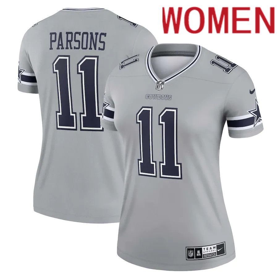 Women Dallas Cowboys #11 Micah Parsons Nike Silver Inverted Legend NFL Jersey->women nfl jersey->Women Jersey